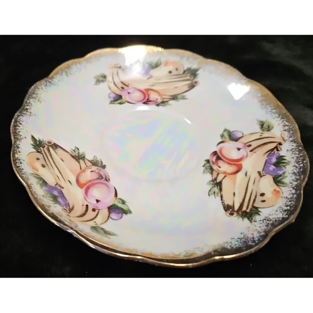 Lusterware Handpainted Fruit with gold finishings,‎ footed cup and saucer set